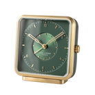 Sophisticated 'Forest Dream' alarm clock featuring a green dial with gold numbers and sunray motif.