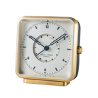 Refined 'Sea Breeze' alarm clock with a white dial and blued numbers, set in a brushed gold-plated frame