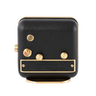 The back angle of 'Sleepy Rock' alarm clock, where luxurious black leather meets brushed gold plating