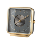 Refined 'Sleepy Rock' alarm clock with a rhodium-gray dial and gold numbers, brushed gold-plated steel frame